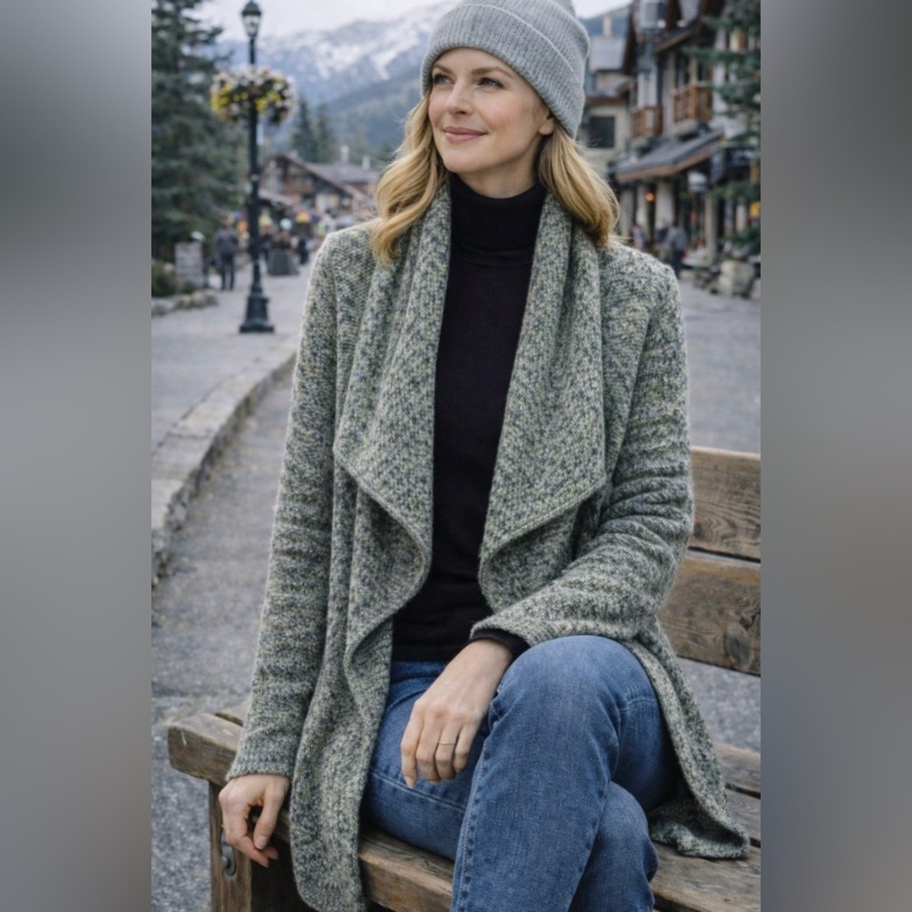 Nordstrom Olive Sweater Duster Cardigan Wool/Mohair Blend Longline Sz Small